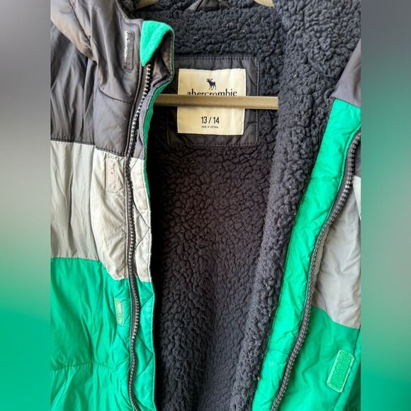Abercrombie Kids Boys Hooded Puffer Coat Sherpa-Lined Color Block Jacket 13/14 - Picture 7 of 10
